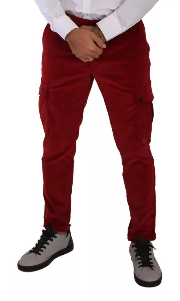 Dolce & Gabbana Red Corduroy Cotton Cargo Skinny Pants Dolce & Gabbana