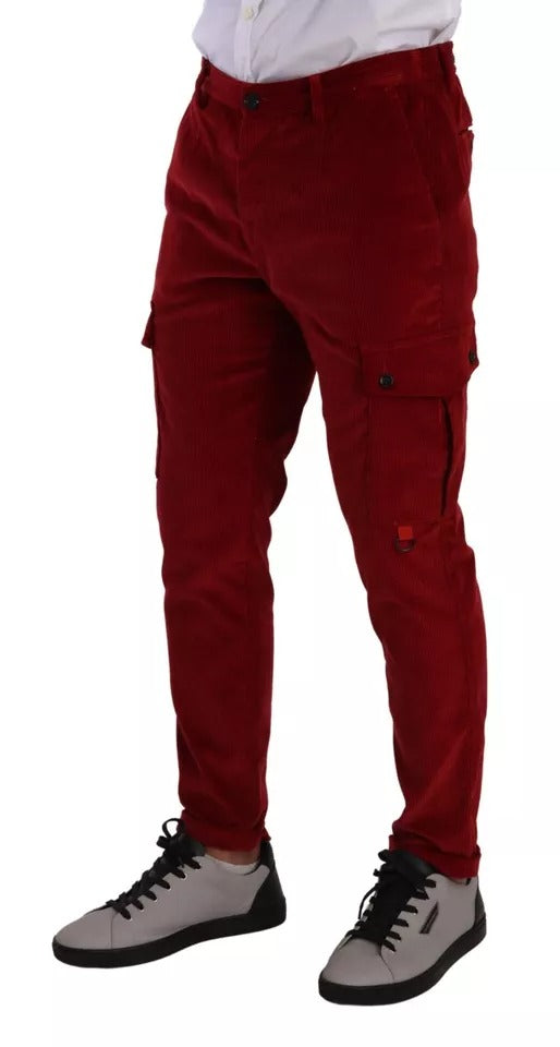 Dolce & Gabbana Red Corduroy Cotton Cargo Skinny Pants Dolce & Gabbana