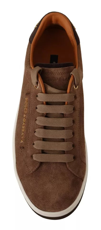 Dolce & Gabbana Brown Suede Logo Low Top Sneakers Men Shoes Dolce & Gabbana