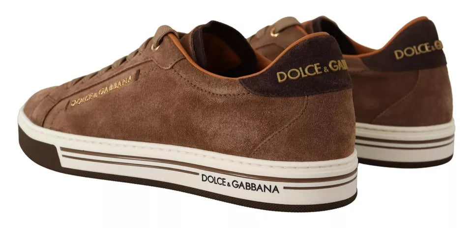 Dolce & Gabbana Brown Suede Logo Low Top Sneakers Men Shoes Dolce & Gabbana