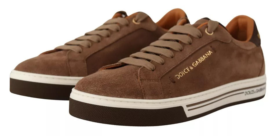 Dolce & Gabbana Brown Suede Logo Low Top Sneakers Men Shoes Dolce & Gabbana