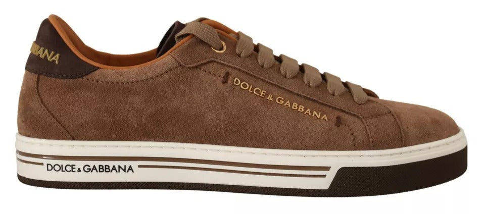 Dolce & Gabbana Brown Suede Logo Low Top Sneakers Men Shoes Dolce & Gabbana
