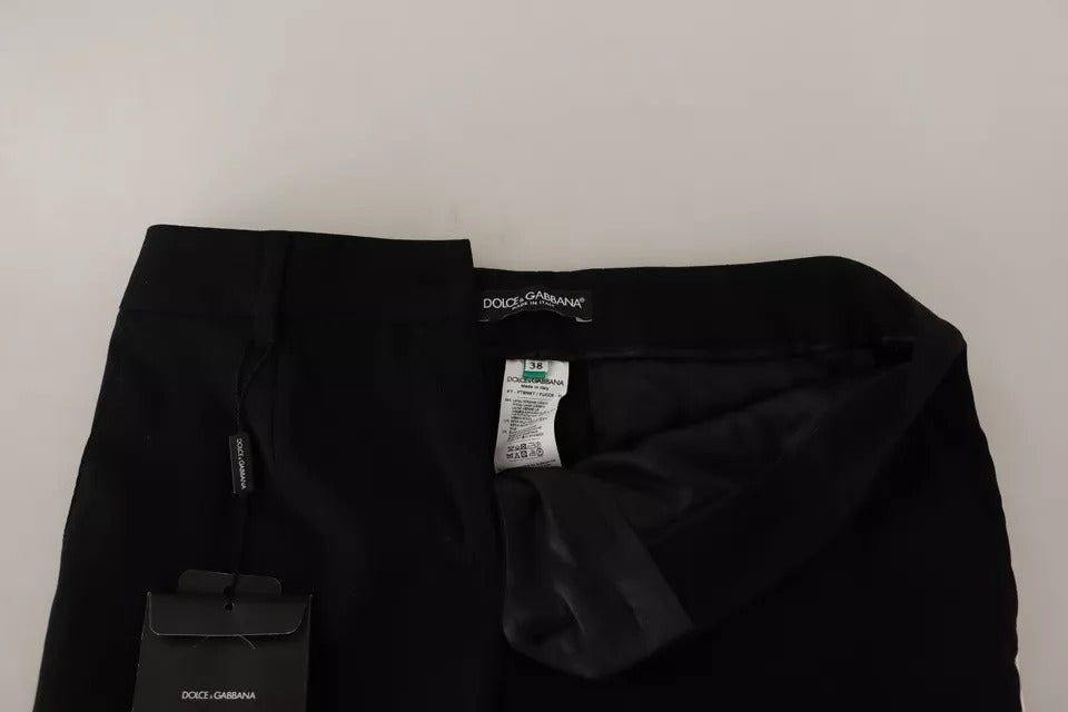 Dolce & Gabbana Black White Stripes Wool Tapered Pants - Eljoys Fashion 