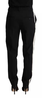 Dolce & Gabbana Black White Stripes Wool Tapered Pants - Eljoys Fashion 