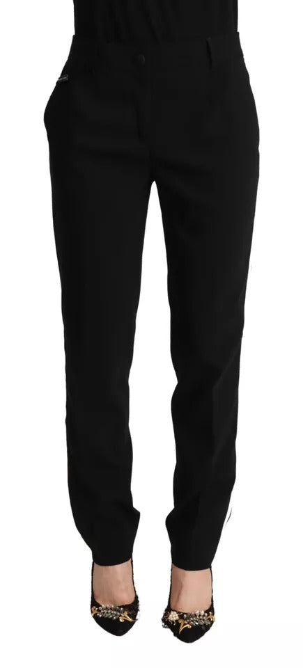 Dolce & Gabbana Black White Stripes Wool Tapered Pants Dolce & Gabbana