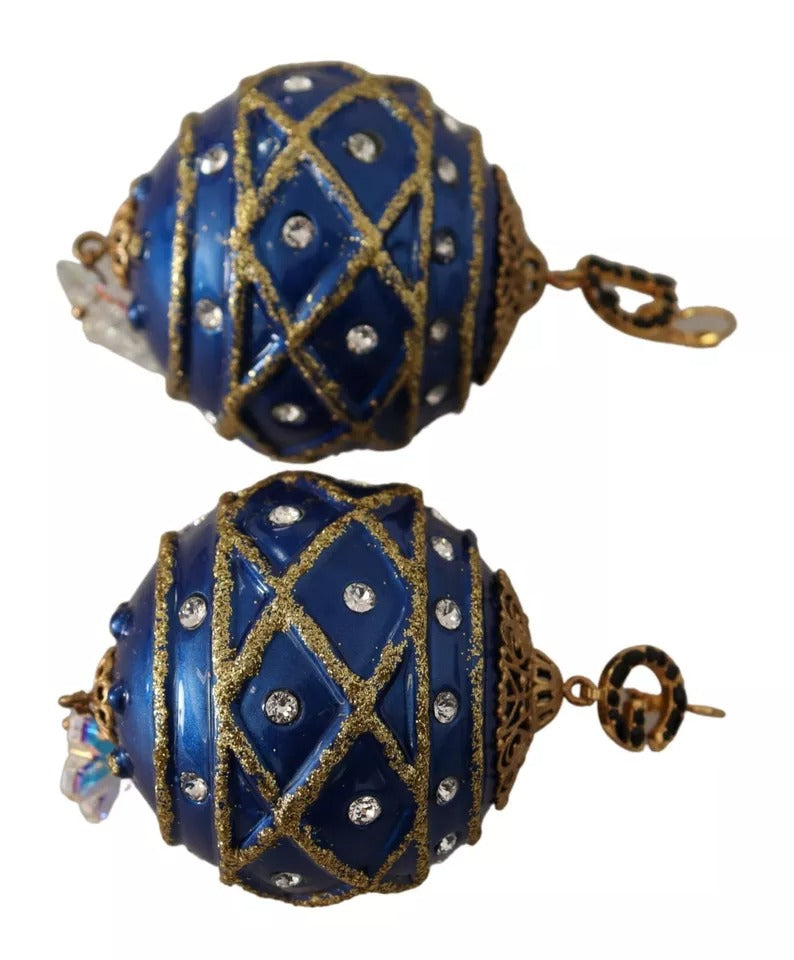 Dolce & Gabbana Gold Brass Blue Christmas Ball Crystal Hook Jewelry Earrings Dolce & Gabbana