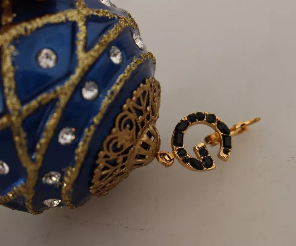 Dolce & Gabbana Gold Brass Blue Christmas Ball Crystal Hook Jewelry Earrings Dolce & Gabbana
