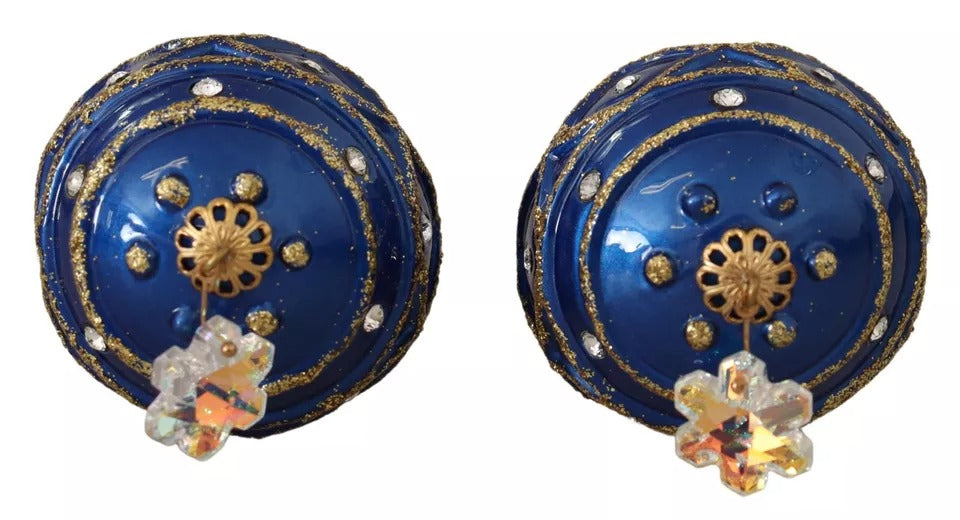 Dolce & Gabbana Gold Brass Blue Christmas Ball Crystal Hook Jewelry Earrings Dolce & Gabbana