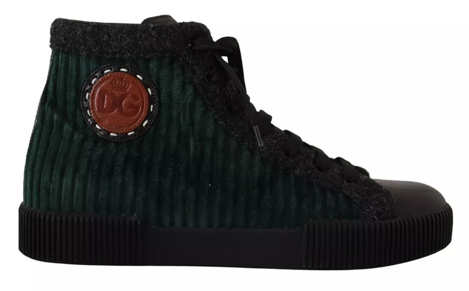 Dolce & Gabbana Green Corduroy High Tops Sneakers Mens Casual Shoes - Eljoys Fashion 