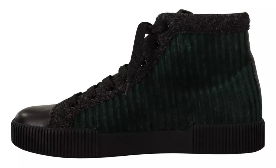 Dolce & Gabbana Green Corduroy High Tops Sneakers Mens Casual Shoes - Eljoys Fashion 