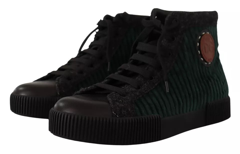 Dolce & Gabbana Green Corduroy High Tops Sneakers Mens Casual Shoes - Eljoys Fashion 