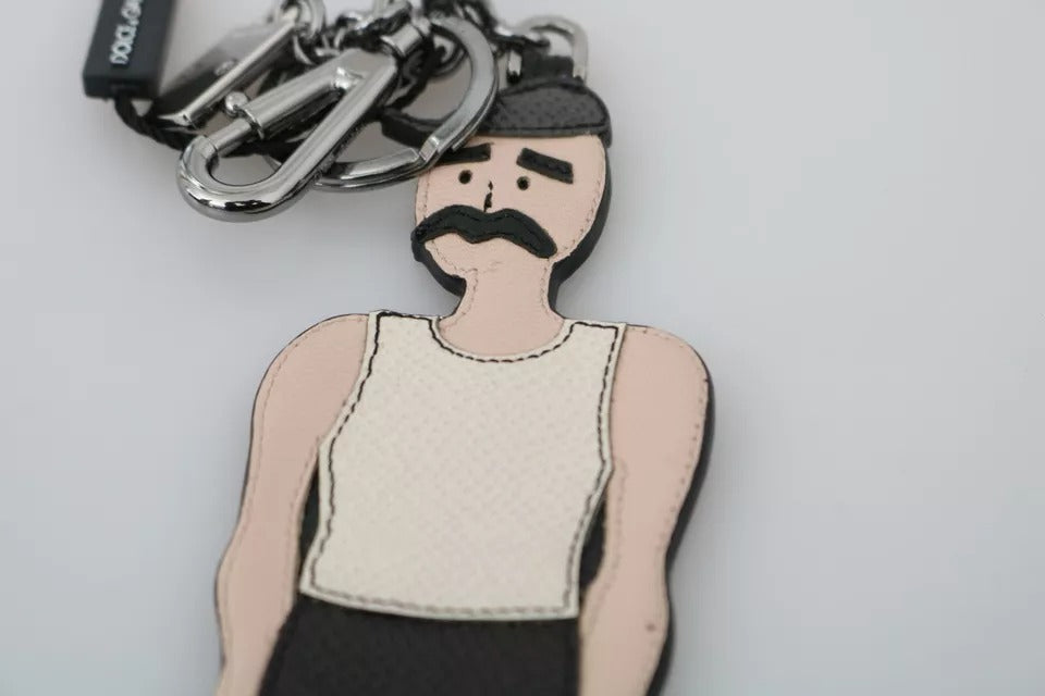Dolce & Gabbana Black Leather Fisherman Logo Badge Keyring Keychain Dolce & Gabbana