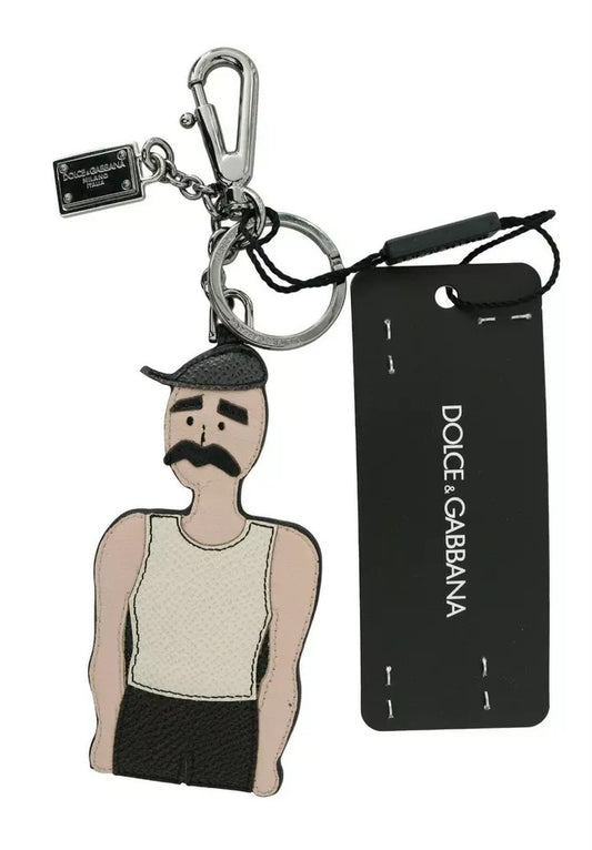 Dolce & Gabbana Black Leather Fisherman Logo Badge Keyring Keychain Dolce & Gabbana
