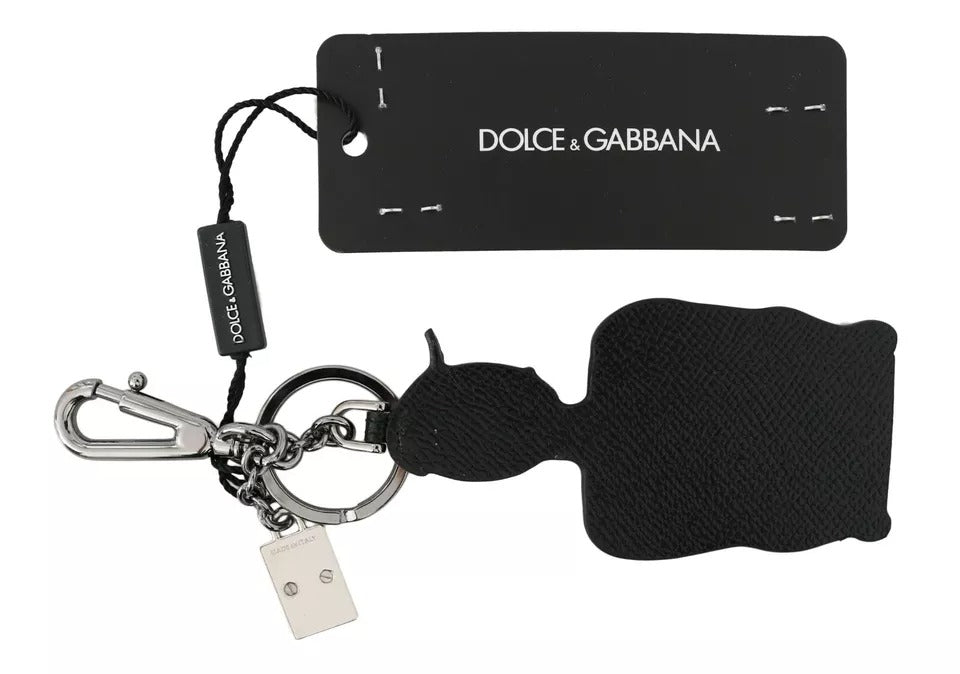 Dolce & Gabbana Black Leather Fisherman Logo Badge Keyring Keychain Dolce & Gabbana