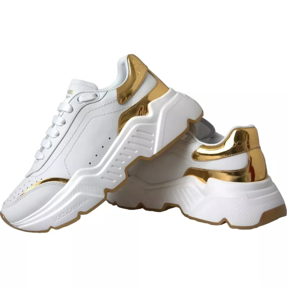 Dolce & Gabbana White Gold DAYMASTER Leather Sneakers Men Shoes Dolce & Gabbana