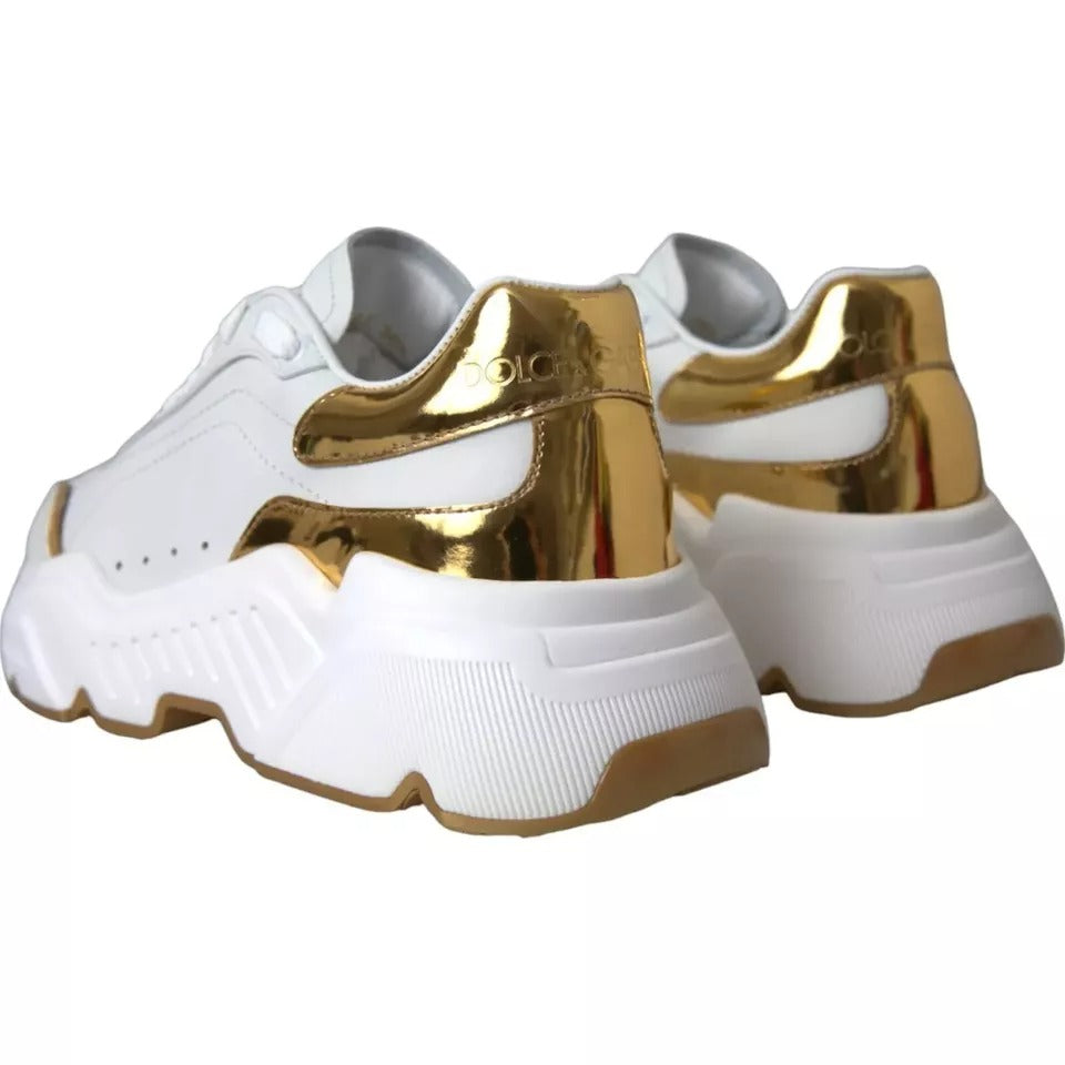 Dolce & Gabbana White Gold DAYMASTER Leather Sneakers Men Shoes Dolce & Gabbana