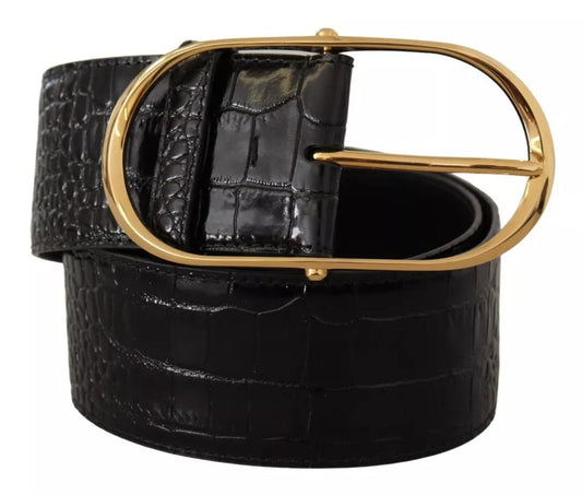 Dolce & Gabbana Black Wide Embossed Leather Gold Metal Buckle Belt Dolce & Gabbana