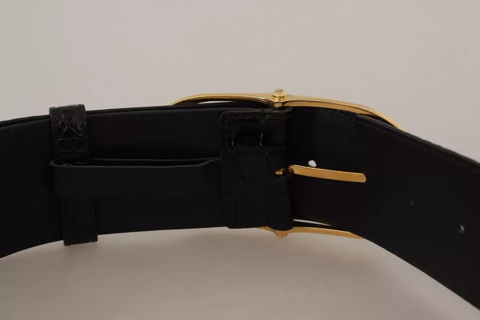 Dolce & Gabbana Black Wide Embossed Leather Gold Metal Buckle Belt Dolce & Gabbana