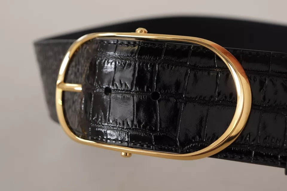 Dolce & Gabbana Black Wide Embossed Leather Gold Metal Buckle Belt Dolce & Gabbana