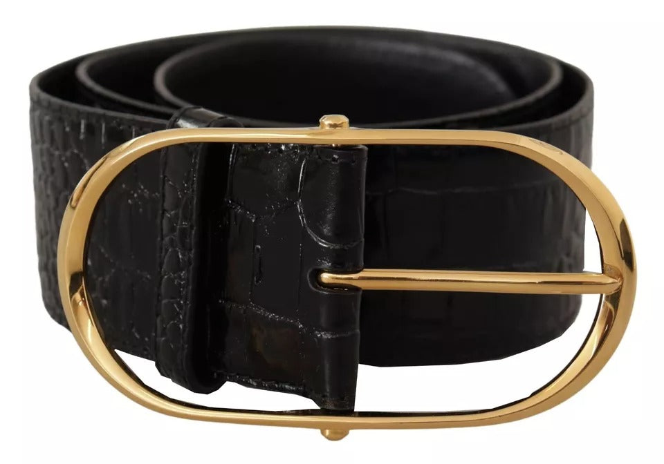 Dolce & Gabbana Black Wide Embossed Leather Gold Metal Buckle Belt Dolce & Gabbana