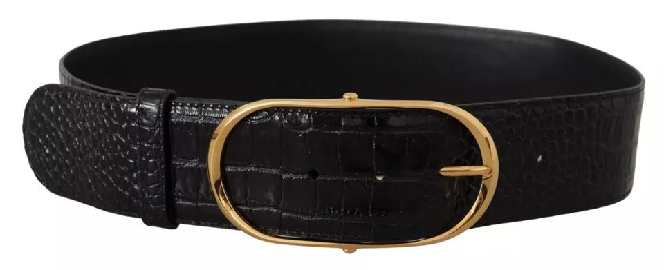 Dolce & Gabbana Black Wide Embossed Leather Gold Metal Buckle Belt Dolce & Gabbana