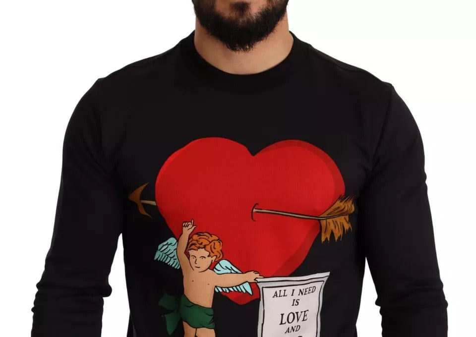 Dolce & Gabbana Black Cupid Print Hoodie Sweatshirt Sweater Dolce & Gabbana