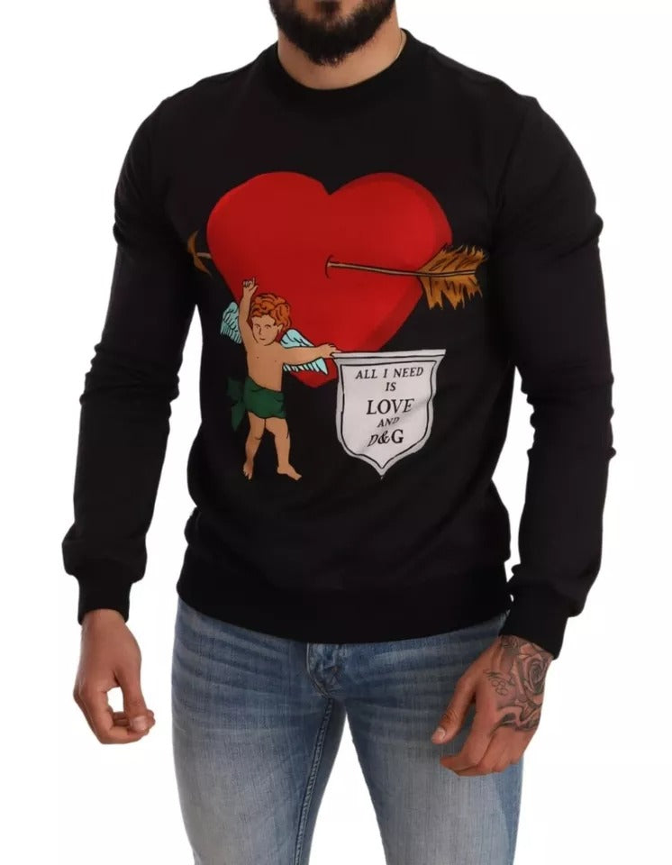 Dolce & Gabbana Black Cupid Print Hoodie Sweatshirt Sweater Dolce & Gabbana