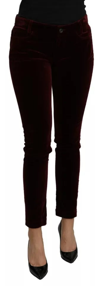Dolce & Gabbana Bordeaux Velvet Stretch Slim Fit Pants Dolce & Gabbana