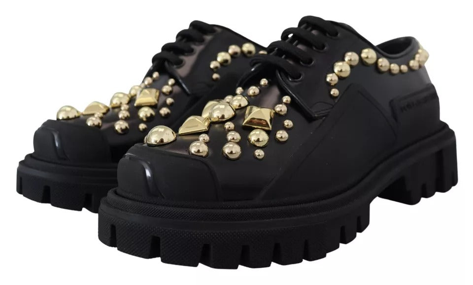 Dolce & Gabbana Black Leather Trekking Derby Embellished Shoes Dolce & Gabbana