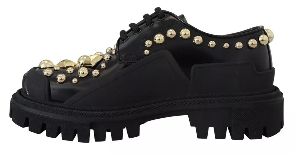 Dolce & Gabbana Black Leather Trekking Derby Embellished Shoes Dolce & Gabbana