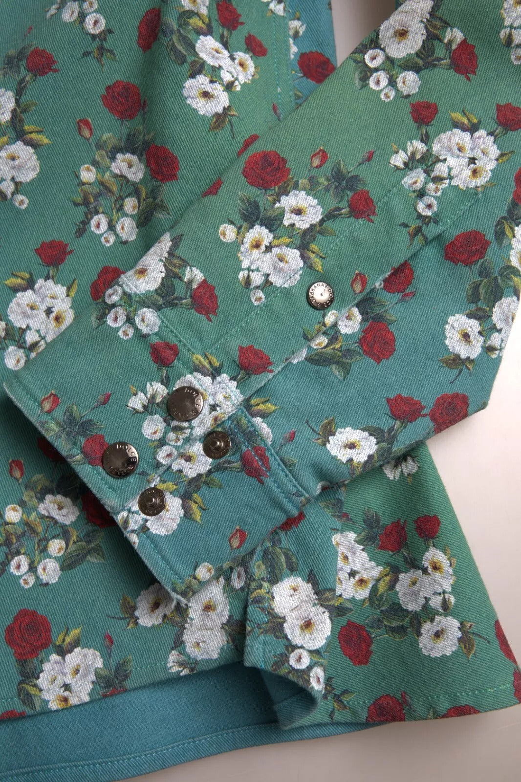 Dolce & Gabbana Blue Floral Cotton Button Down Denim Shirt Dolce & Gabbana