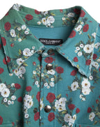 Dolce & Gabbana Blue Floral Cotton Button Down Denim Shirt - Eljoys Fashion 