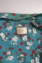 Dolce & Gabbana Blue Floral Cotton Button Down Denim Shirt - Eljoys Fashion 