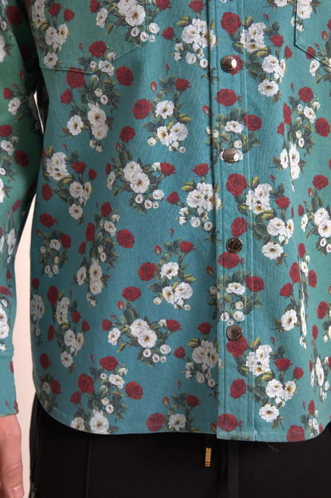 Dolce & Gabbana Blue Floral Cotton Button Down Denim Shirt Dolce & Gabbana