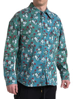 Dolce & Gabbana Blue Floral Cotton Button Down Denim Shirt - Eljoys Fashion 