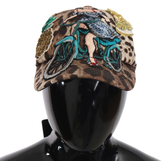 Dolce & Gabbana Brown Leopard Sequin Sicily Applique Baseball Hat Dolce & Gabbana