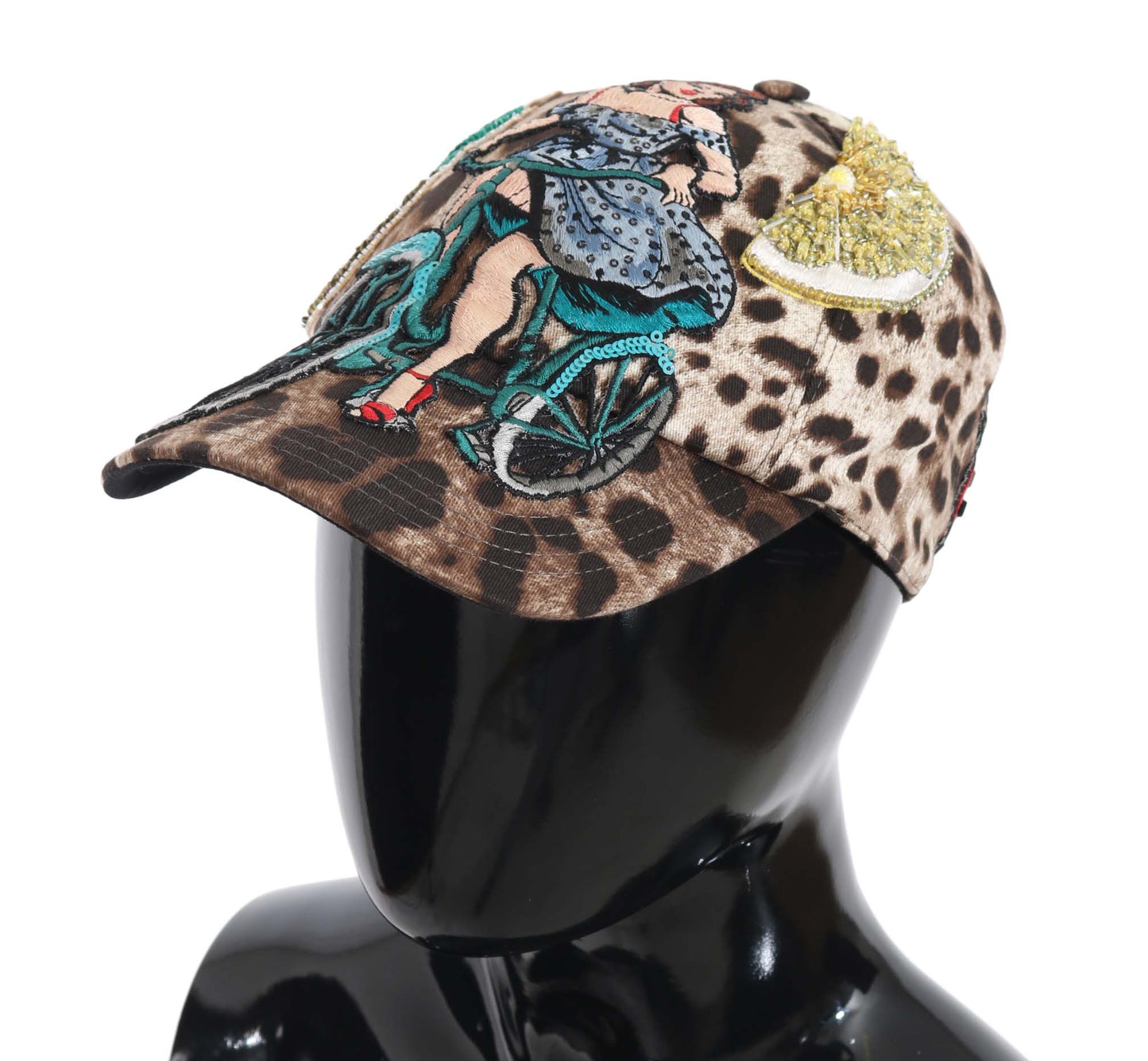 Dolce & Gabbana Brown Leopard Sequin Sicily Applique Baseball Hat Dolce & Gabbana