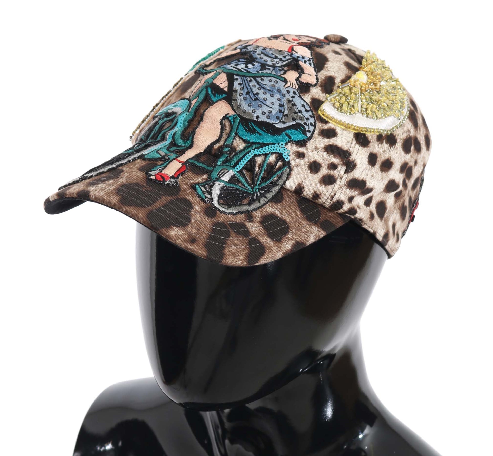 Dolce & Gabbana Brown Leopard Sequin Sicily Applique Baseball Hat Dolce & Gabbana