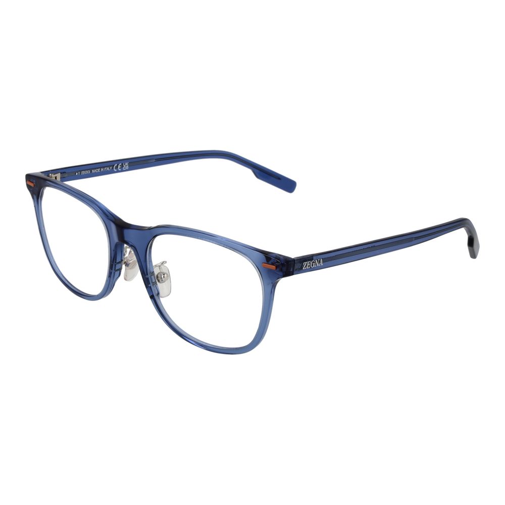 Ermenegildo Zegna blue acetate eyeglass frames with sleek design and clear lenses, stylish and sophisticated eyewear for men.