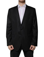 Dolce & Gabbana Dark Gray Stripe Wool Single Breasted Blazer