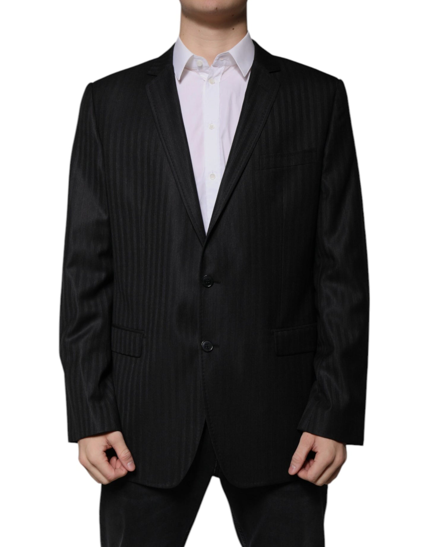 Dolce & Gabbana Black Stripe Wool Single Breasted Blazer Dolce & Gabbana