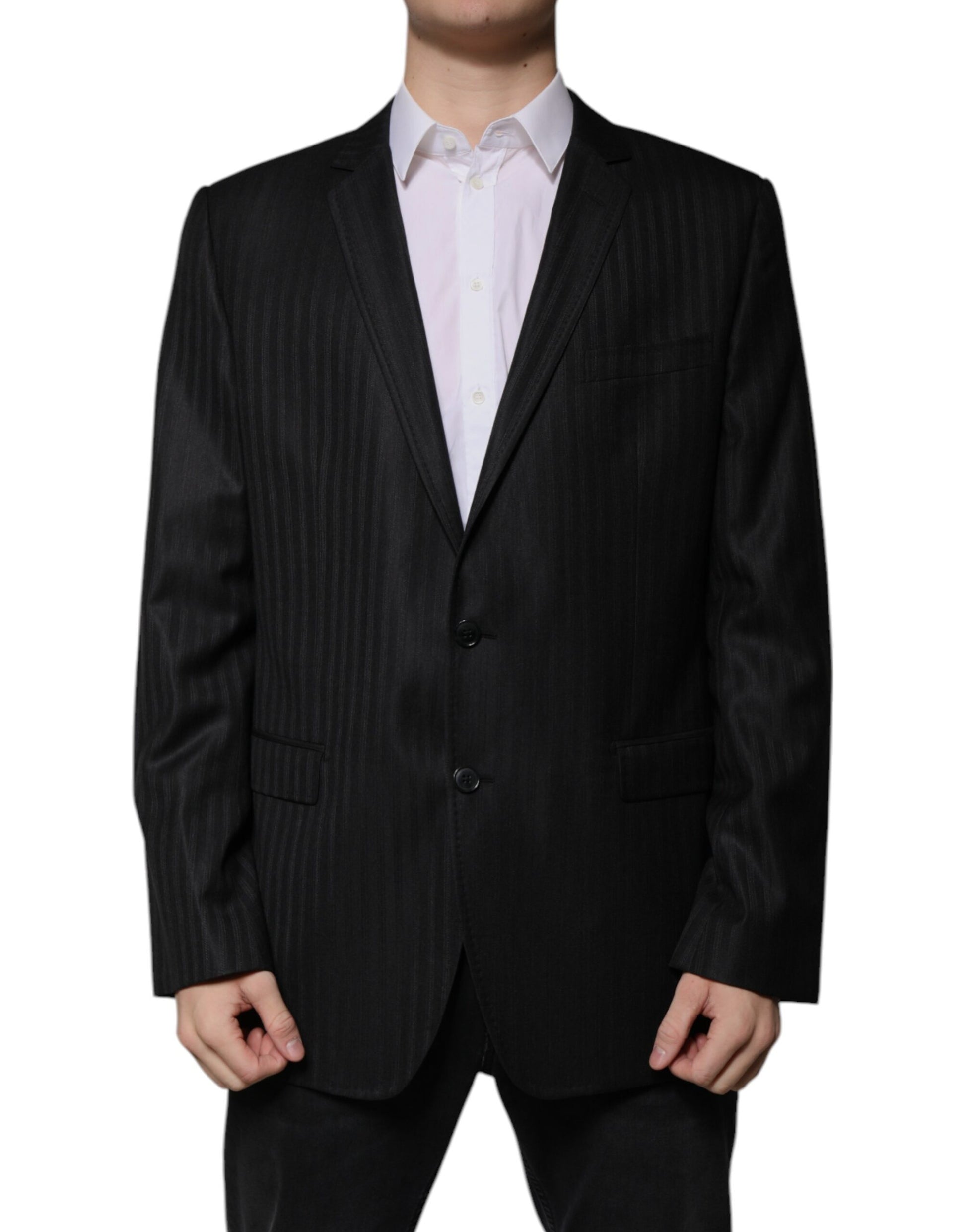 Dolce & Gabbana Black Stripe Wool Single Breasted Blazer Dolce & Gabbana