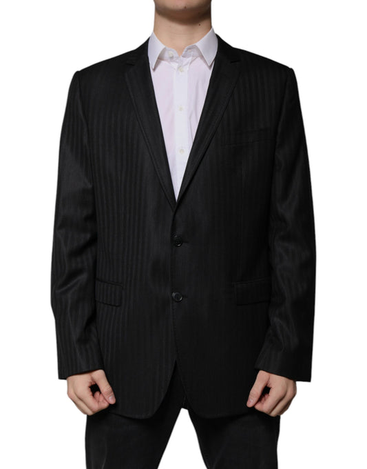 Dolce & Gabbana Black Stripe Wool Single Breasted Blazer Dolce & Gabbana