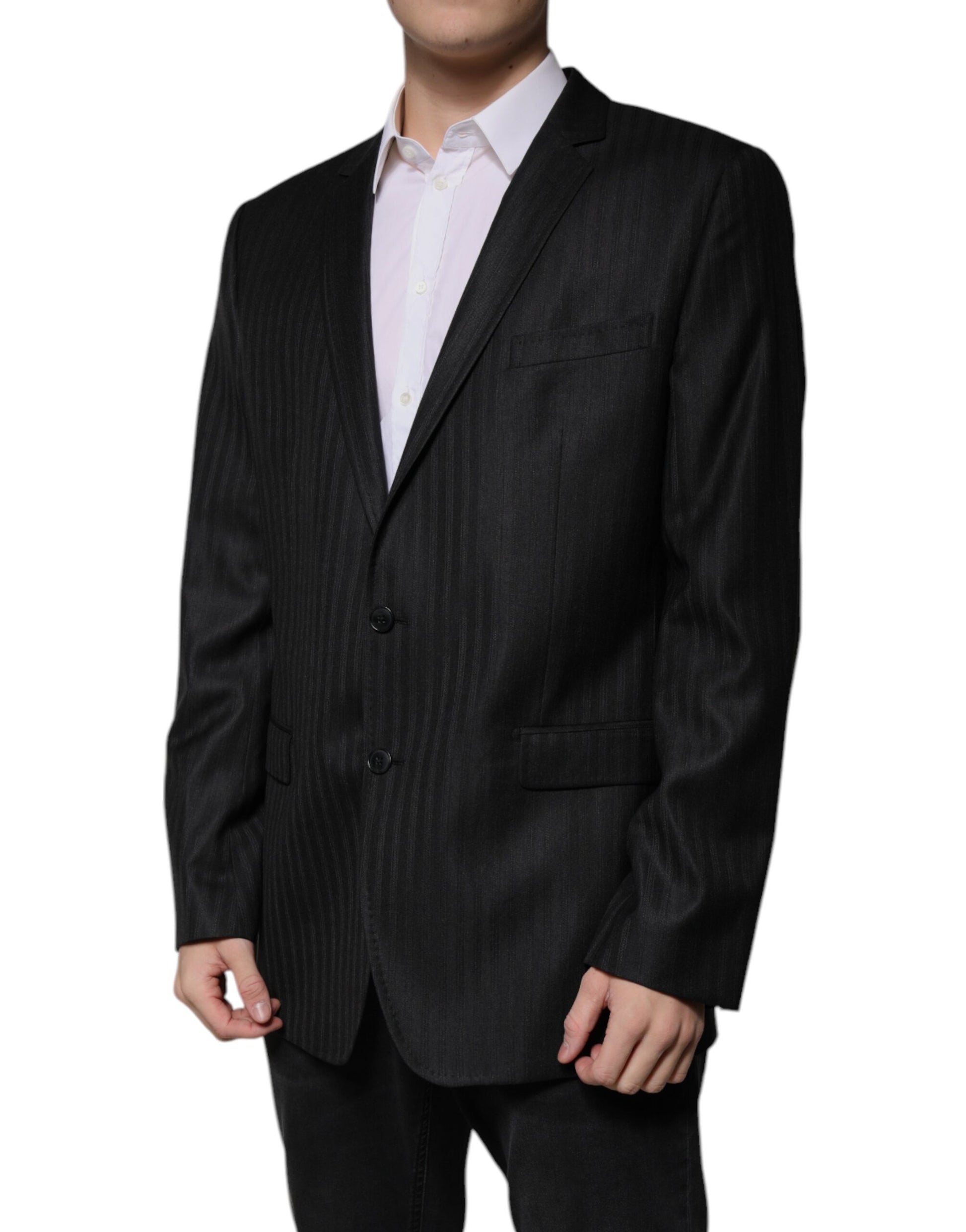 Dolce & Gabbana Black Stripe Wool Single Breasted Blazer Dolce & Gabbana