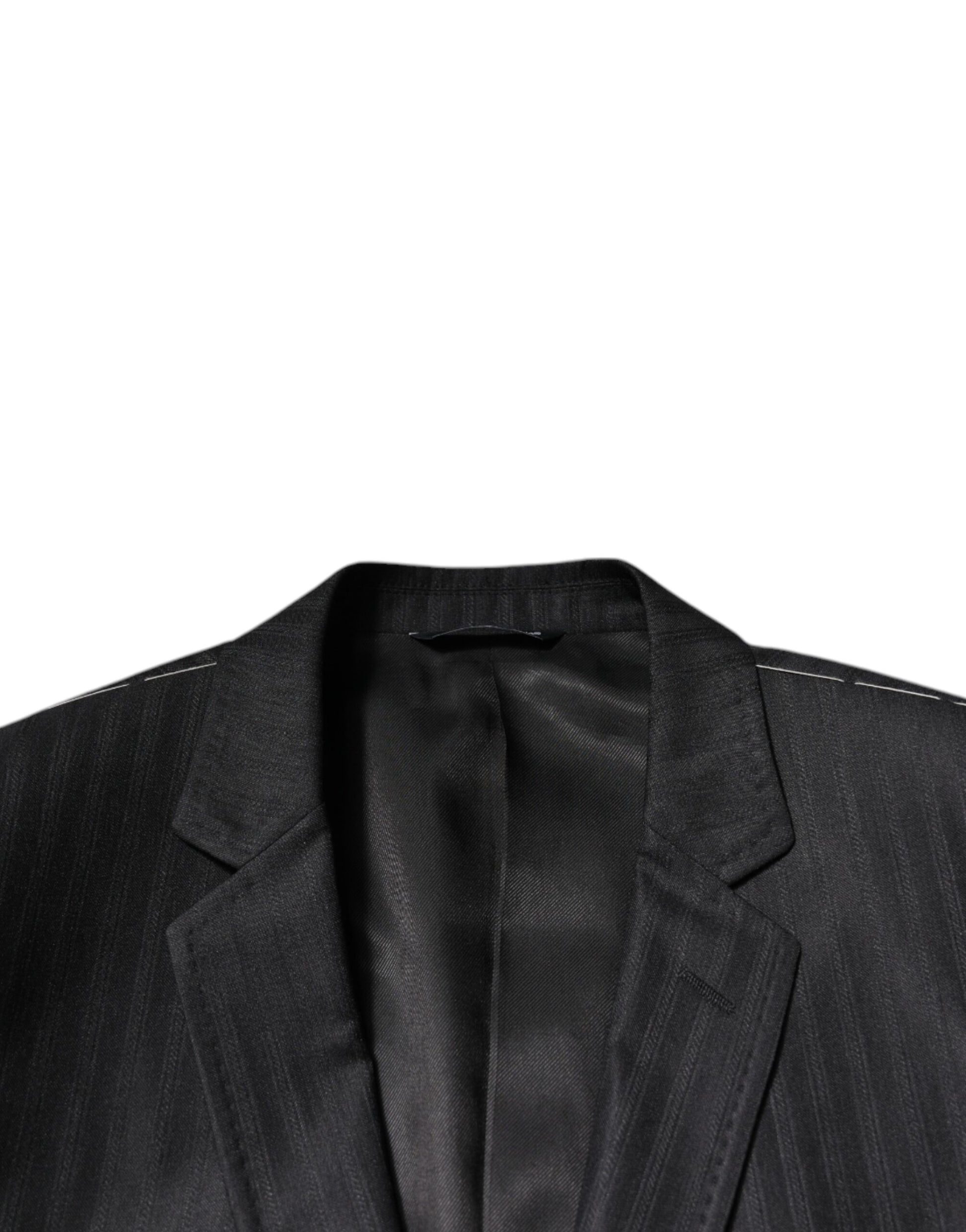 Dolce & Gabbana Black Stripe Wool Single Breasted Blazer Dolce & Gabbana