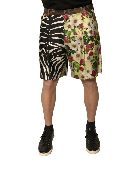 Dolce & Gabbana Multicolor Patchwork Silk Men Chino Shorts Dolce & Gabbana