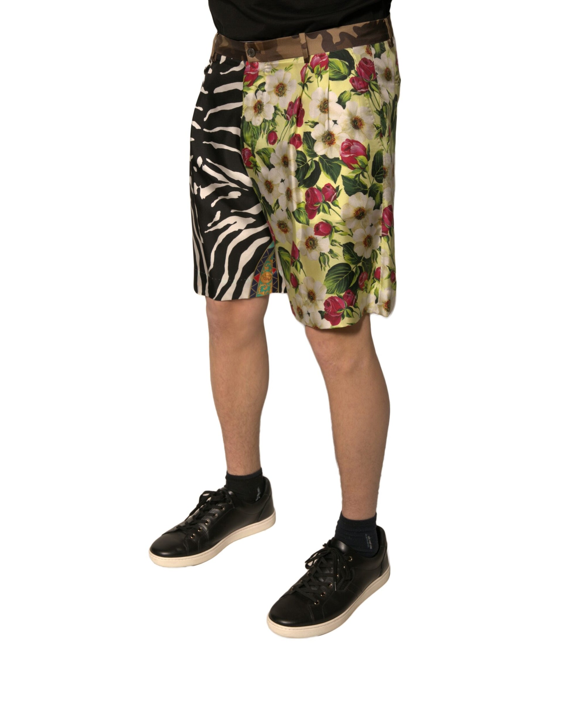 Dolce & Gabbana Multicolor Patchwork Silk Men Chino Shorts Dolce & Gabbana