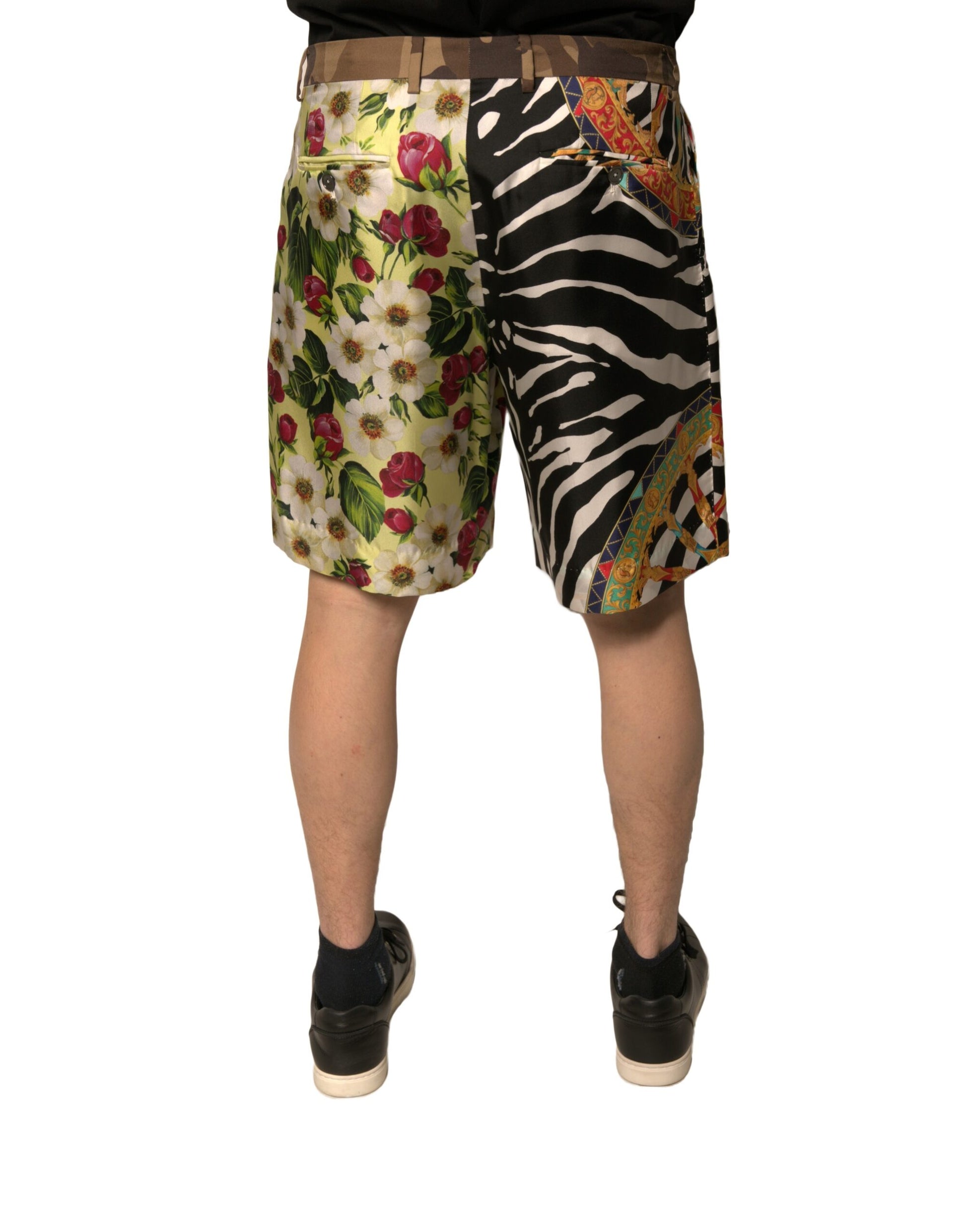 Dolce & Gabbana Multicolor Patchwork Silk Men Chino Shorts Dolce & Gabbana