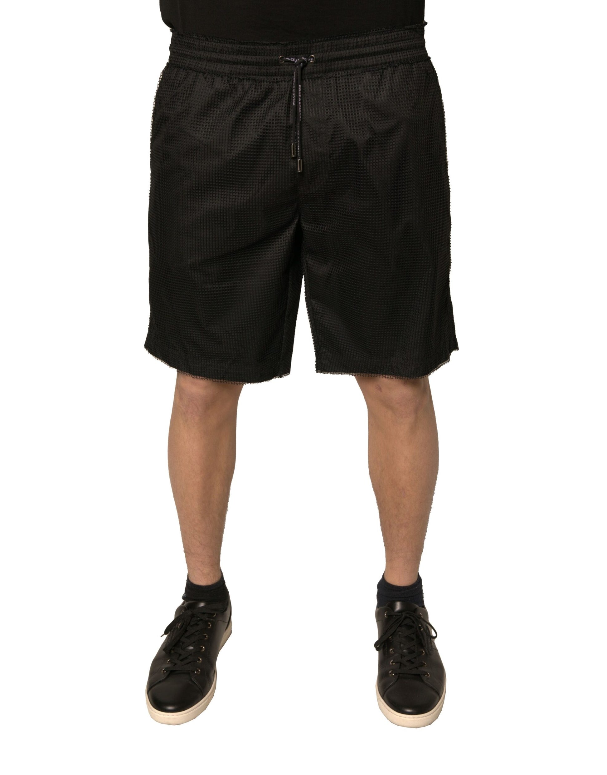 Dolce & Gabbana Black Polyester Jersey Mid Waist Shorts Dolce & Gabbana