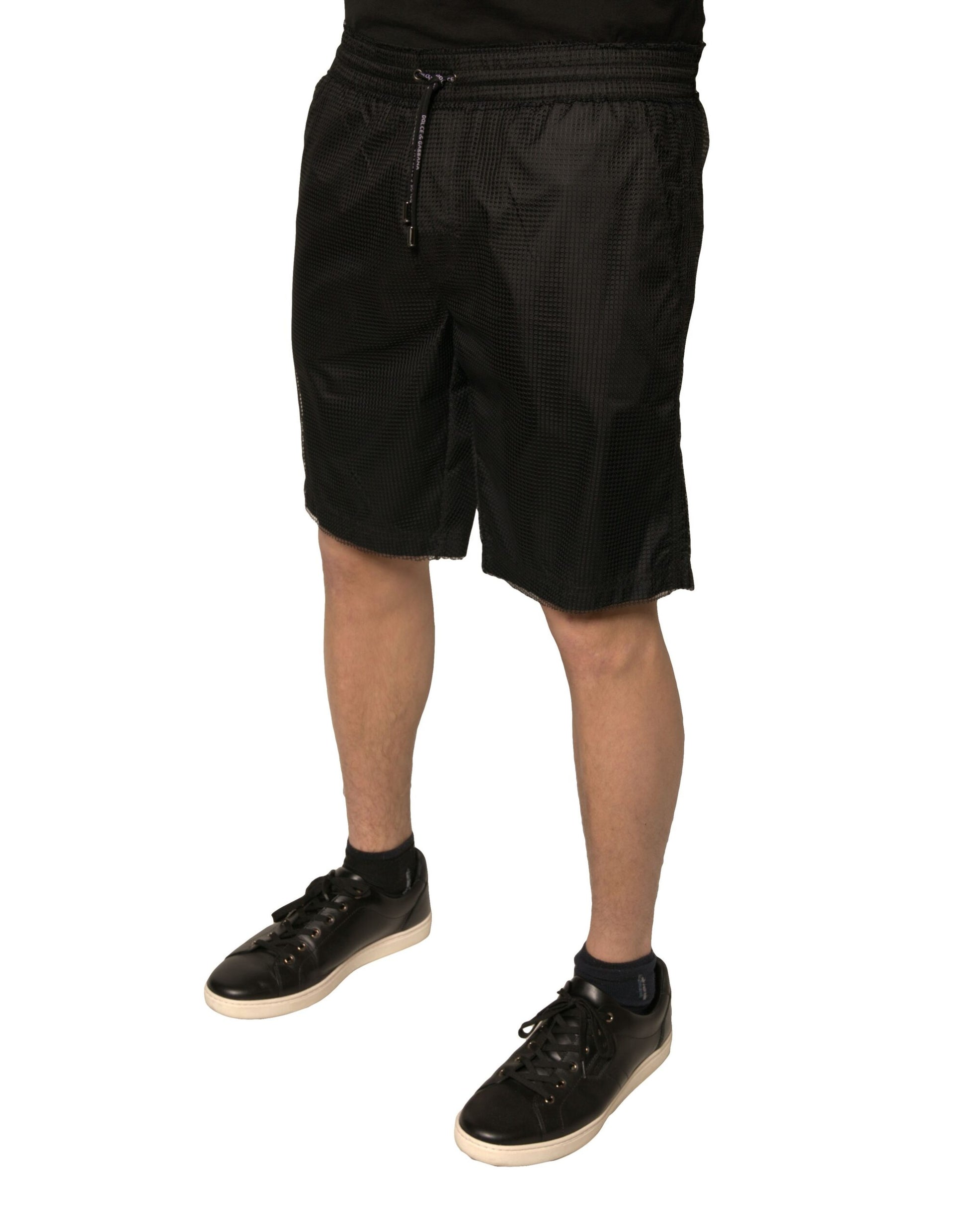 Dolce & Gabbana Black Polyester Jersey Mid Waist Shorts Dolce & Gabbana